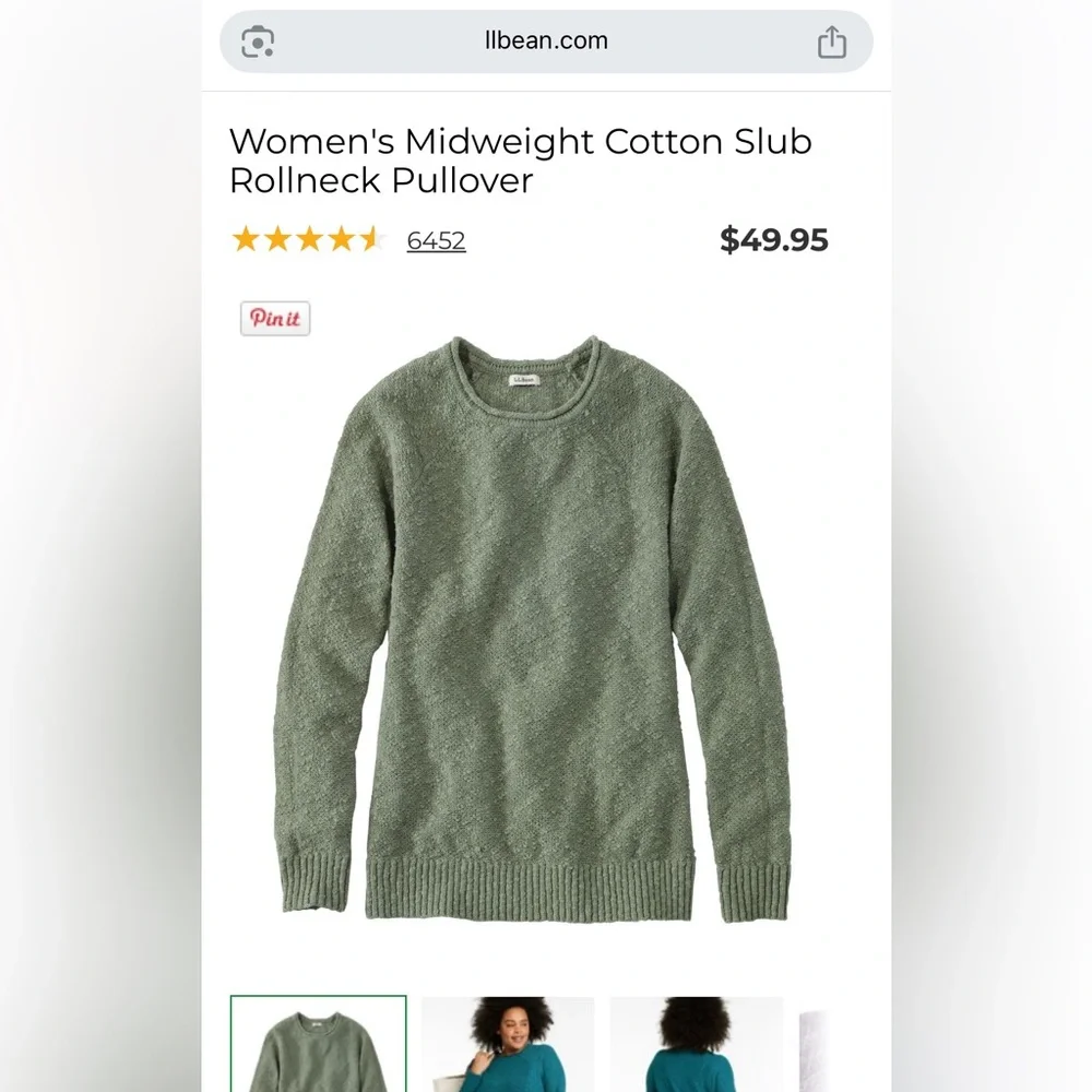 L. L. Bean Women's Midweight Cotton Slub Rollneck Pullover - Picture 2 of 6